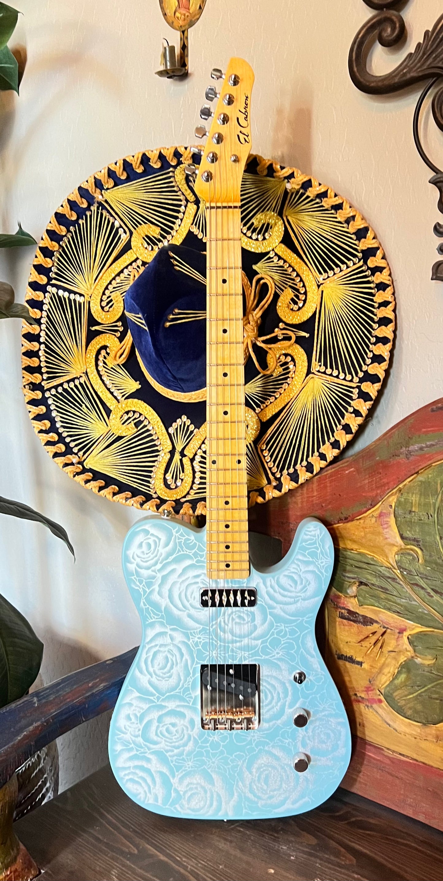 El Cabron™ Guitars Two Pickup T-Style "Blue Roses"